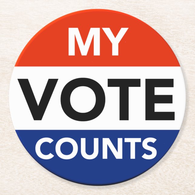 My Vote Counts Round Paper Coaster (Front)