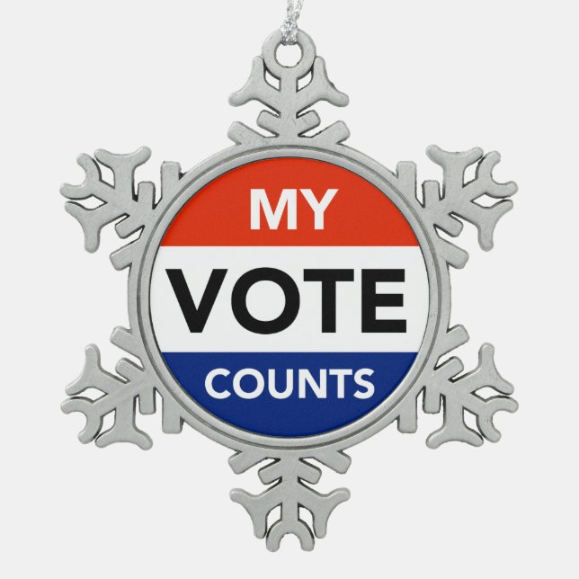 My Vote Counts Snowflake Pewter Christmas Ornament (Front)