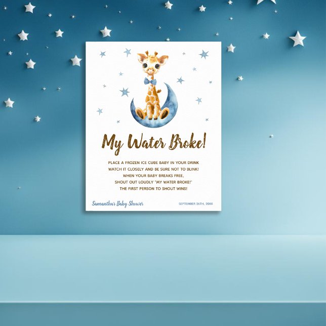 My Water Broke Game Baby Shower Sign Blue Giraffe (Creator Uploaded)