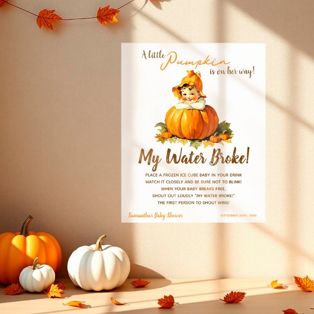 My Water Broke Game Baby Shower Sing Girl Pumpkin Poster (Creator Uploaded)