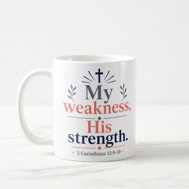 My Weakness His Strength Classic Christian Quote Coffee Mug (Left)