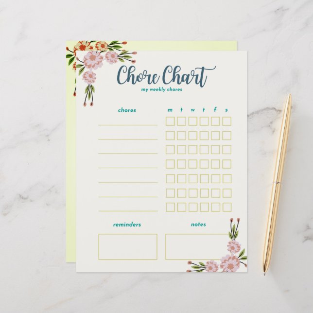 My Weekly Chore Chart - Double Sided Floral (Front/Back In Situ)