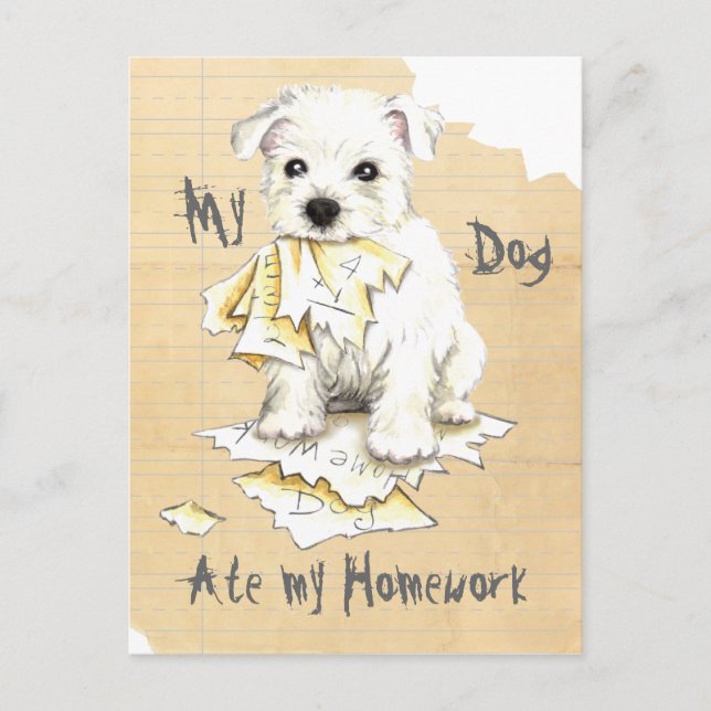 My Westie Ate My Homework Postcard (Front)