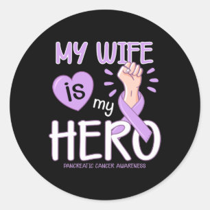 My Wife is my hero Pancreatic Cancer Awareness T Classic Round Sticker