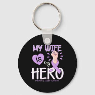 My Wife is my hero Pancreatic Cancer Awareness T Key Ring