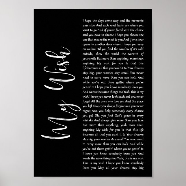 My Wish Black Script Song Lyric Wall Art Print (Front)