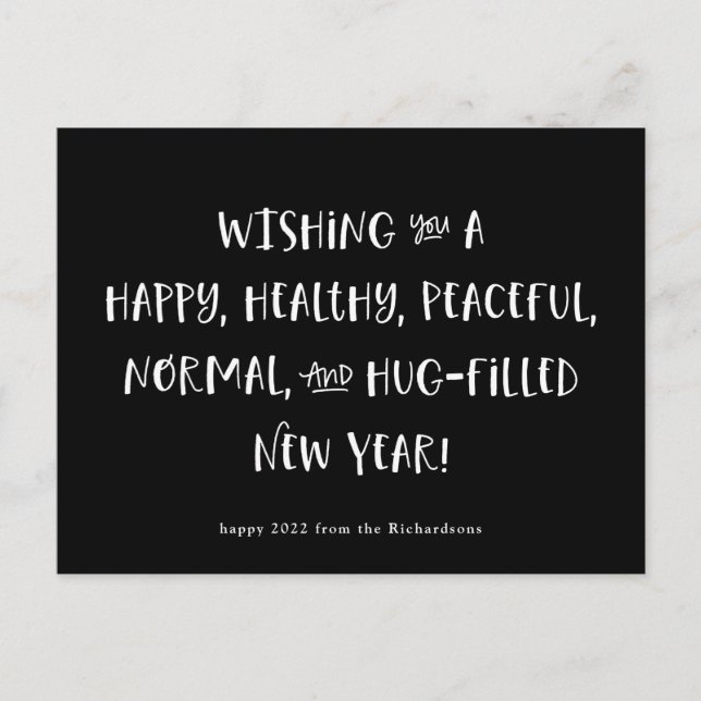 My Wish for 2022 | Modern Black Happy New Year Holiday Postcard (Front)