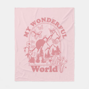 My Wonderful World Retro Flowers Fleece Blanket