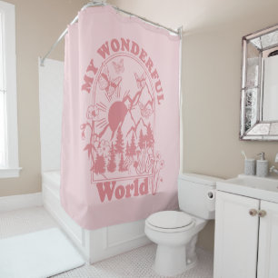 My Wonderful World Retro Flowers Shower Curtain