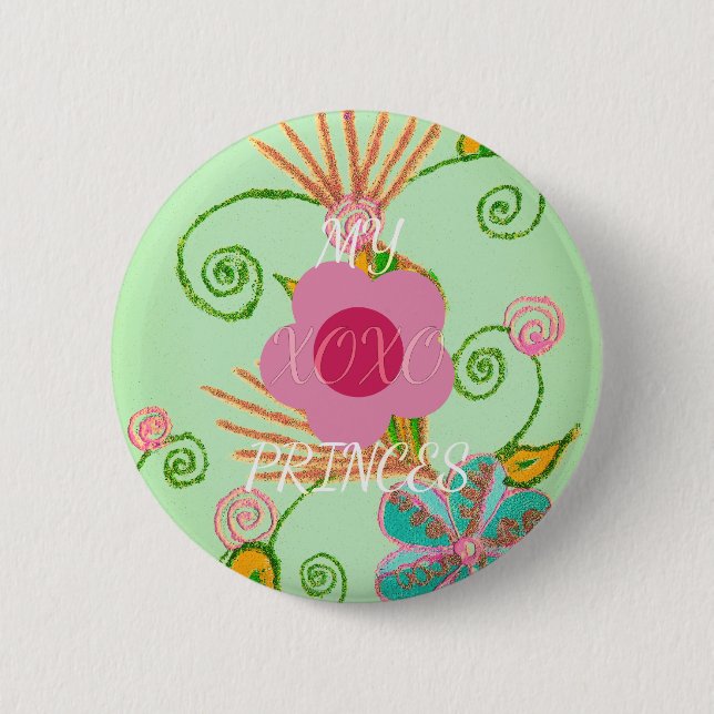 My XOXO Little Princess Floral Art Print Design 6 Cm Round Badge (Front)