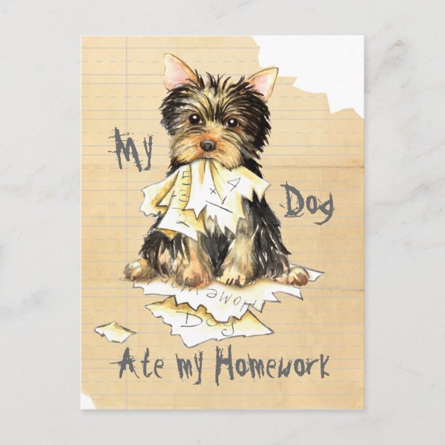 My Yorkie Ate my Homework Postcard (Front)