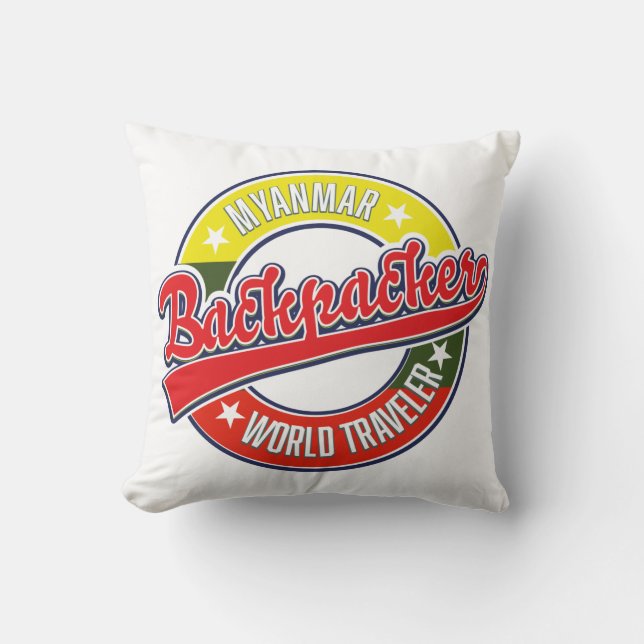 Myanmar backpacker world traveller logo cushion (Front)