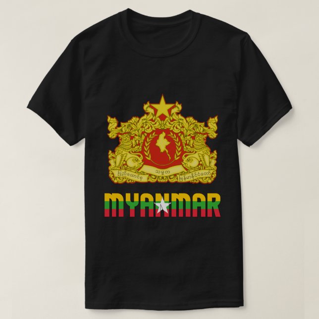 Myanmar Flag and Coat Of Arms Patriotic T-Shirt (Design Front)