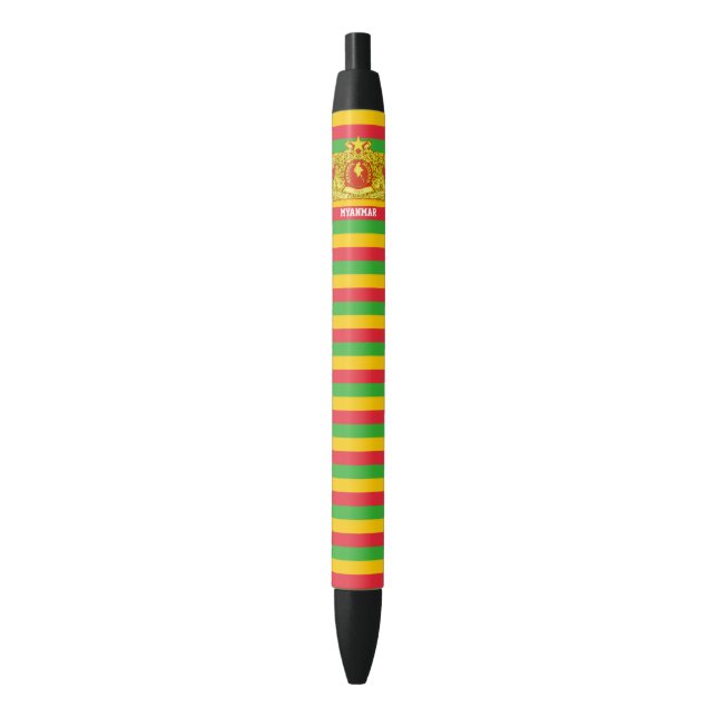Myanmar Flag Cute Patriotic Black Ink Pen (Front Vertical)