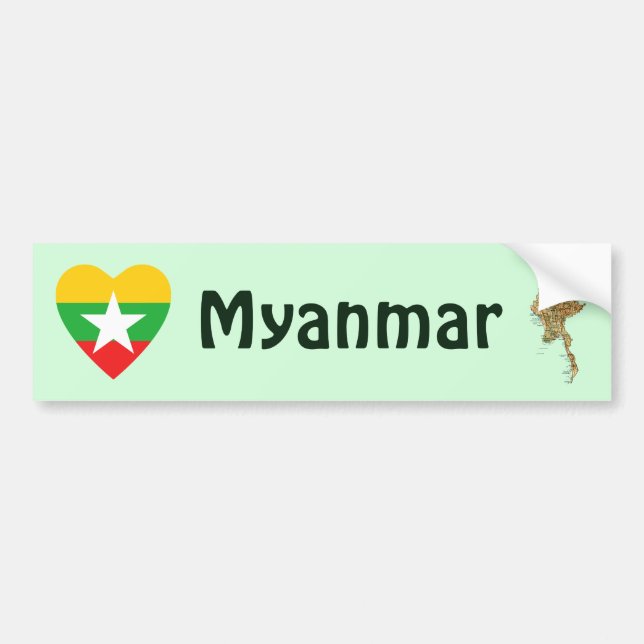 Myanmar Flag Heart + Map Bumper Sticker (Front)