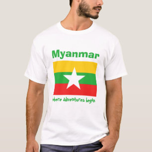 Myanmar Flag + Map + Text T-Shirt
