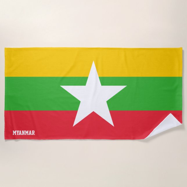Myanmar Flag Splendid Patriotic Beach Towel (Front)