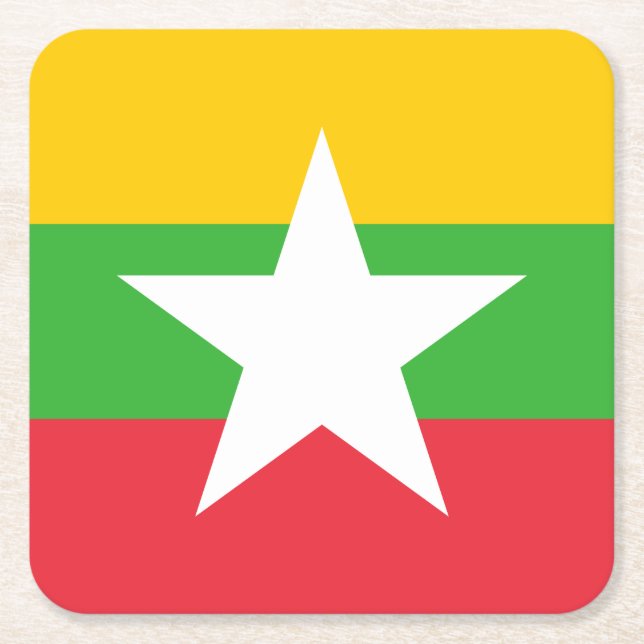 Myanmar Flag Square Paper Coaster (Front)