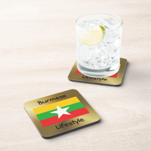 Myanmar Flag+Text Coaster
