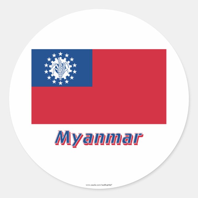 Myanmar Flag with Name 1974-2010 Classic Round Sticker (Front)