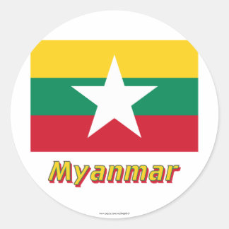 Myanmar Flag with Name  Classic Round Sticker
