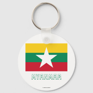 Myanmar Flag with Name Key Ring