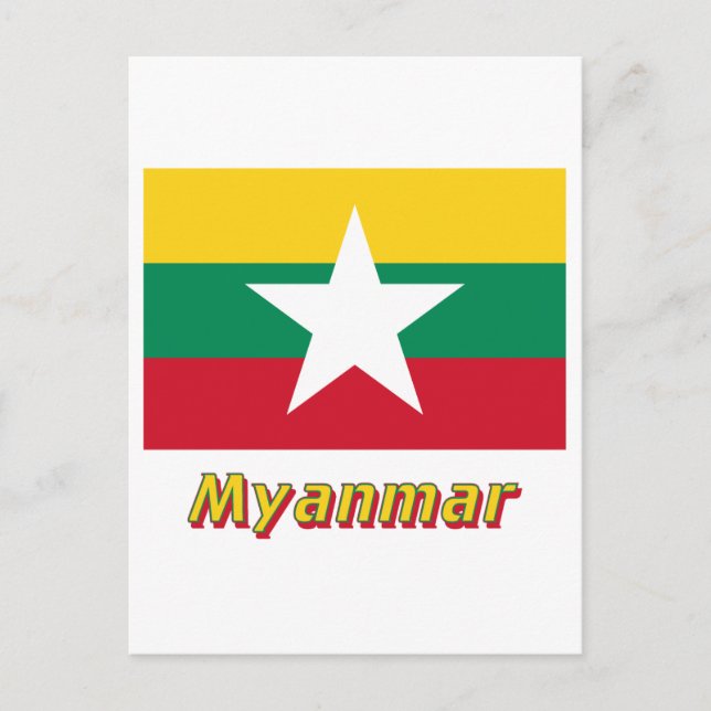 Myanmar Flag with Name  Postcard (Front)