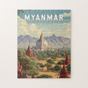 Myanmar Illustration Travel Art Vintage Jigsaw Puzzle