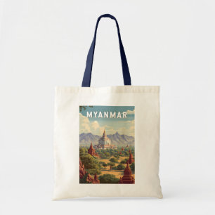 Myanmar Illustration Travel Art Vintage Tote Bag