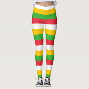 Myanmar National Flag Colours Horizontal Striped Leggings