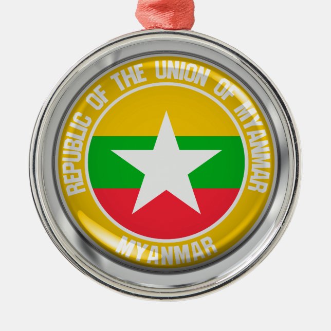 Myanmar Round Emblem Metal Tree Decoration (Front)