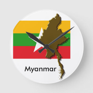 Myanmar Runde Wanduhr Round Clock