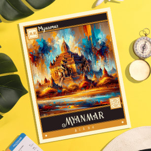 Myanmar Vintage Painting Postcard