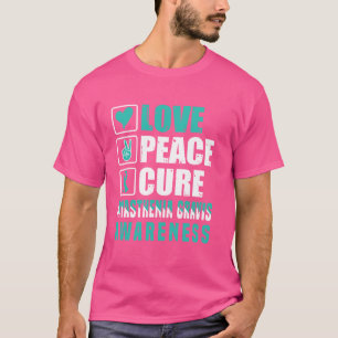Myasthenia Gravis Awareness Love Peace Cure Teal R T-Shirt