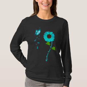 Myasthenia Gravis Awareness Teal Butterfly Sunflow T-Shirt