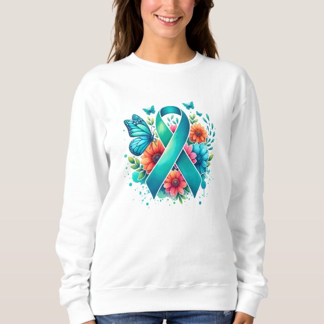 Myasthenia Gravis Teal Awareness Ribbon Sweatshirt (Front)