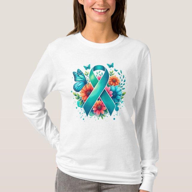 Myasthenia Gravis Teal Awareness Ribbon T-Shirt (Front)