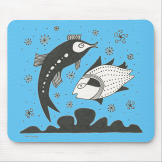 Mycenaean Greek Inspired Blue Fish Mouse Pad