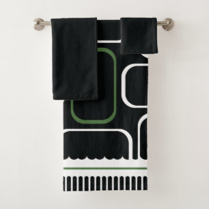 Mydeas   Black & White Green Rectangles Bath Towel Set