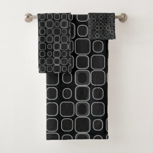 Mydeas Black & White Outline Retro Squares Bath Towel Set