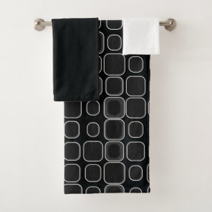 Mydeas   Black & White Outline Retro Squares Bath Towel Set