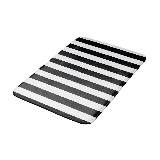 Mydeas | Black & White Thick Stripes Bath Mat (Angled)