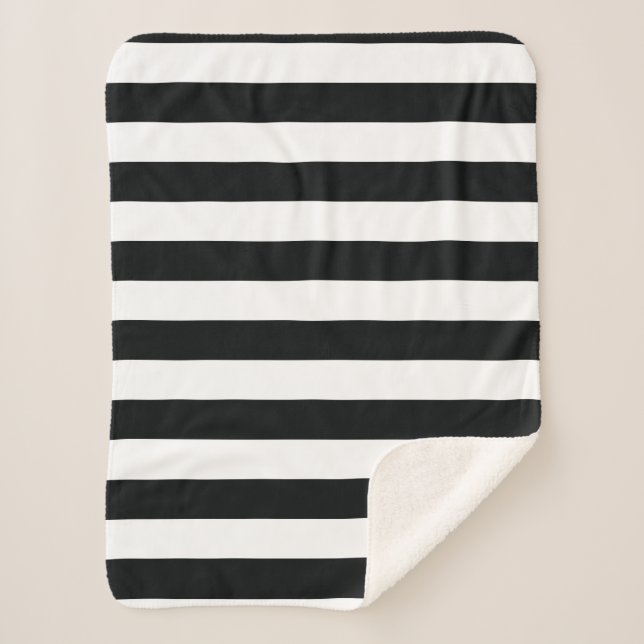 Mydeas | Black & White Thick Stripes Sherpa Blanket (Front)