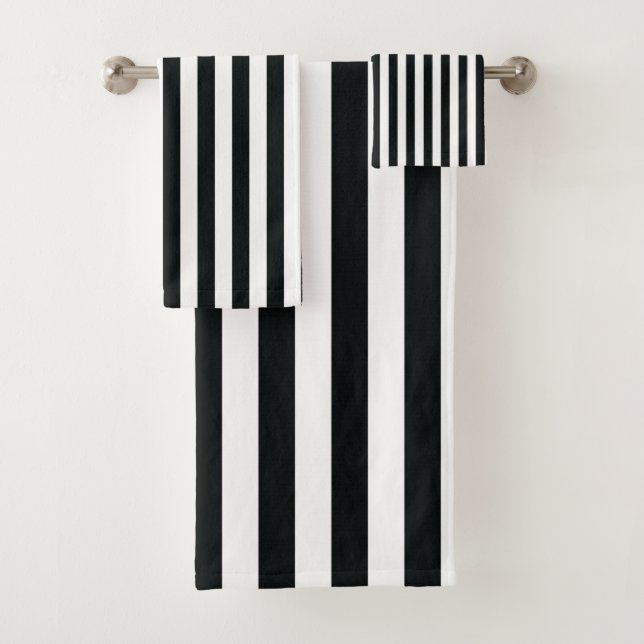 Mydeas | Black & White Thin Stripes Bath Towel Set (Insitu)