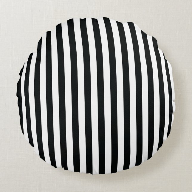 Mydeas | Black & White Thin Stripes Round Cushion (Front)