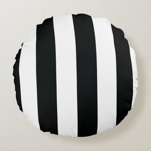 Mydeas | Black & White Wide Stripes Round Cushion (Front)