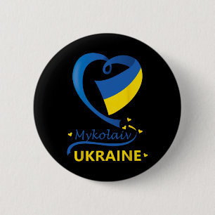 Mykolaiv Ukraine National Flag Heart Emblem Crest  6 Cm Round Badge