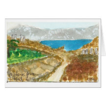 "Mykonos from Delos" view watercolor art card