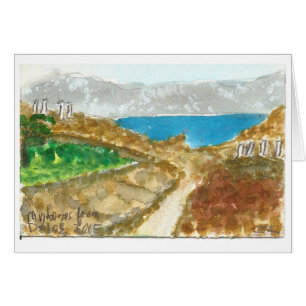 "Mykonos from Delos" view watercolor art card