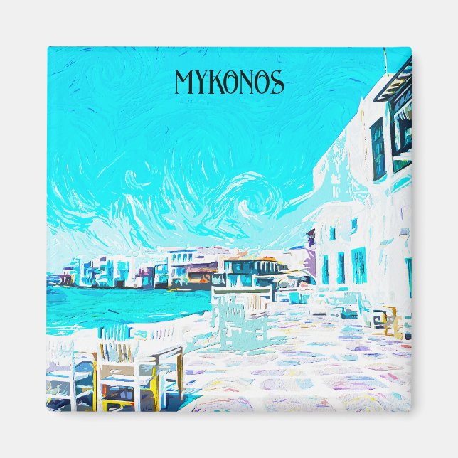 Mykonos Greece Aegean Sea Oil Paint Illustration Magnet (Front)